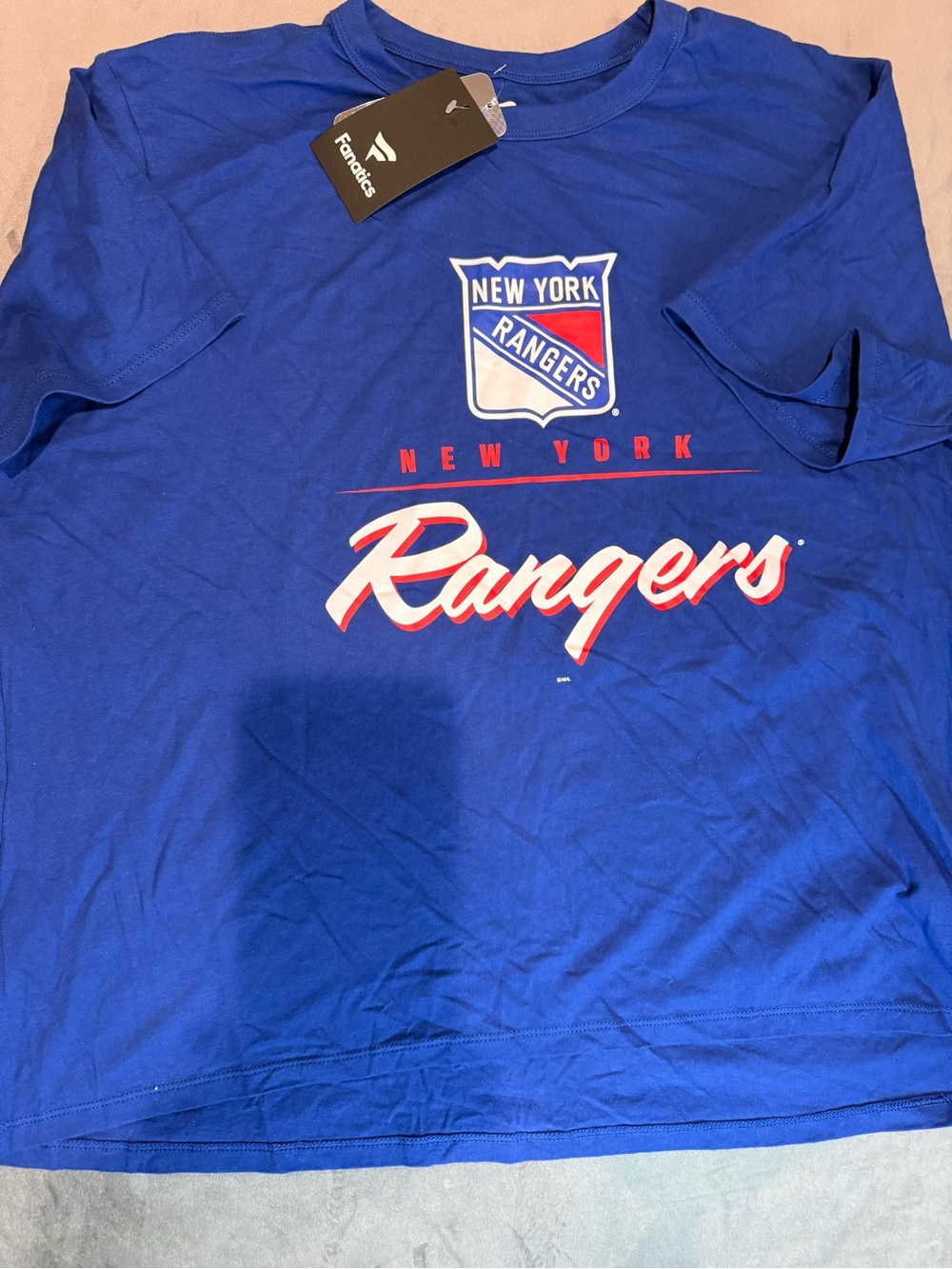 Fanatics Blue New York Rangers Script Logo Tee